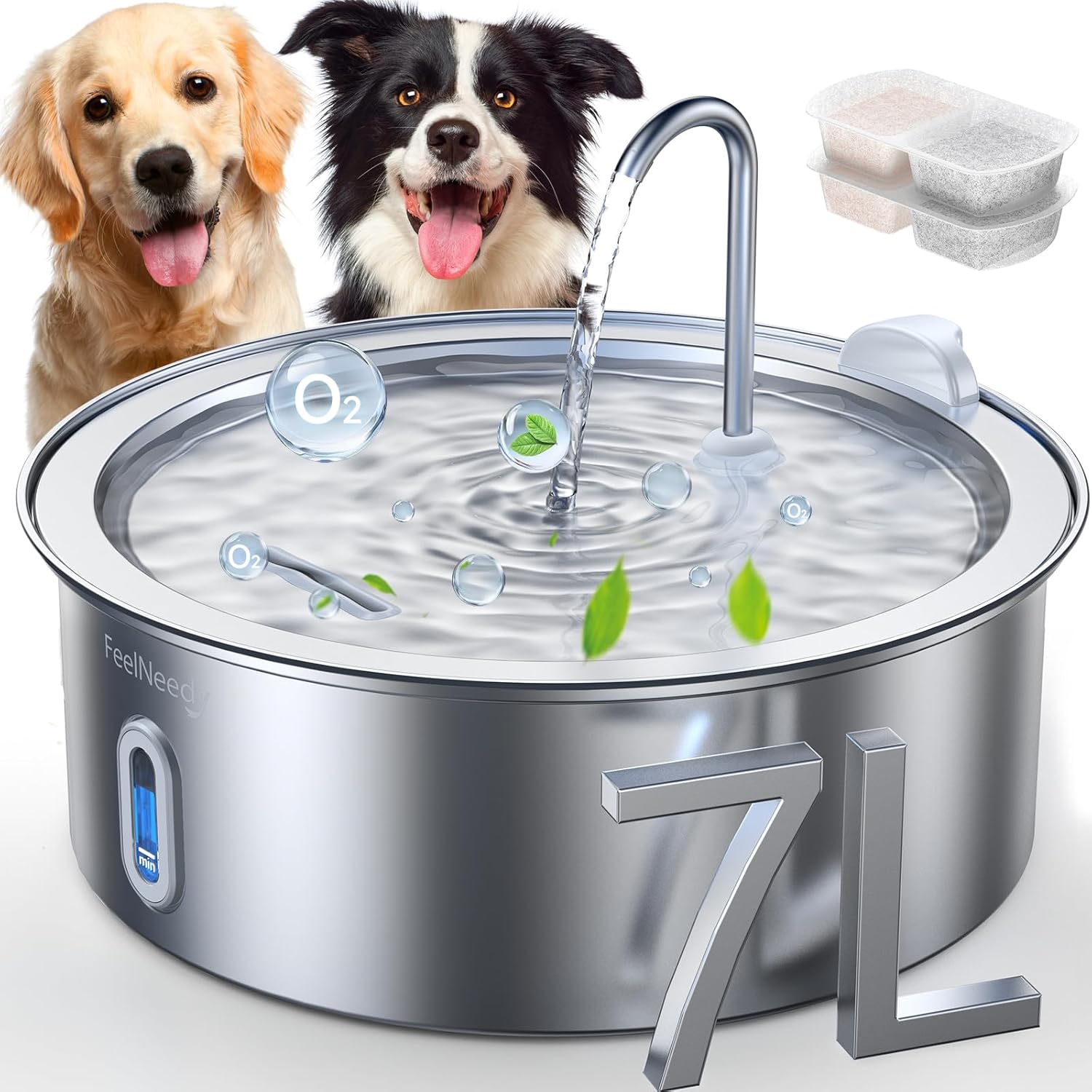 FEELNEEDY 7L Trinkbrunnen für Hunde Edelstahl – Bild 1